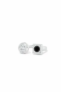Infinity 14K Gold With Black & White Diamond Two Stone Open Ring -Natori Sales Shop Infinity Black White Diamond Two Stone Open Ring 14K White Gold by Natori 4 73876.1656701991