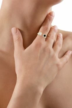 Infinity 14K Gold With Black & White Diamond Two Stone Open Ring -Natori Sales Shop Infinity Black White Diamond Two Stone Open Ring 14K Yellow Gold by Natori 5 67291.1656702040