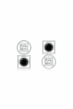 Infinity 14K Gold With Black & White Diamond Two Stone Studs