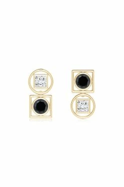 Infinity 14K Gold With Black & White Diamond Two Stone Studs -Natori Sales Shop Infinity Black White Diamond Two Stone Studs 14K Yellow Gold by Natori 75473.1656698042