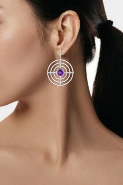 Infinity Concentric Circle 14K Gold And Amethyst Earrings -Natori Sales Shop Infinity Concentric Circle Amethyst Earrings 14K White Gold by Natori 3 57885.1656698670