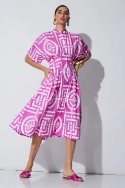 Infinity Cotton Poplin Mandarin Dress 9 Infinity Cotton Poplin Mandarin Dress -Natori Sales Shop Infinity Cotton Poplin Mandarin Dress Pink Sapphire by Natori 19927.1674762799