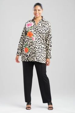 Jaguar Cotton Poplin Embroidered Barong Shirt -Natori Sales Shop Jaguar Cotton Poplin Embroidered Barong Shirt Sand Taupe by Natori 2 17869.1684157658