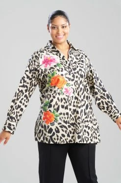 Jaguar Cotton Poplin Embroidered Barong Shirt -Natori Sales Shop Jaguar Cotton Poplin Embroidered Barong Shirt Sand Taupe by Natori 3 73478.1684157658