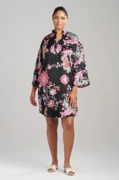 Jaipur Satin Mandarin Sleepshirt 10 Jaipur Satin Mandarin Sleepshirt -Natori Sales Shop Jaipur Satin Mandarin Sleepshirt Black Multi by N Natori 2 00466.1690472557