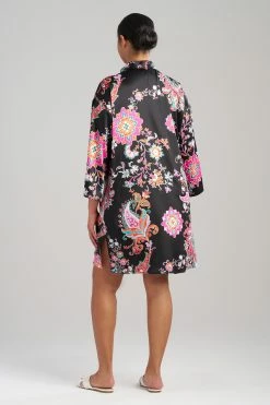 Jaipur Satin Mandarin Sleepshirt 11 Jaipur Satin Mandarin Sleepshirt -Natori Sales Shop Jaipur Satin Mandarin Sleepshirt Black Multi by N Natori 52181.1690472559