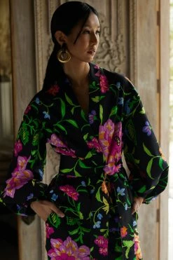 Junko Cotton Chino Belted Topper -Natori Sales Shop Junko Cotton Chino Belted Topper Black Multi by Natori 66673.1678914144