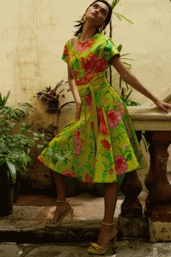 Junko Cotton Chino Pleated Dress -Natori Sales Shop Junko Cotton Chino Pleated Dress Chartreuse by JN 70294.1677880382