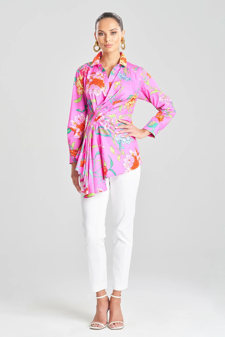 Junko Cotton Poplin Beaded Side Drape Top 1 Junko Cotton Poplin Beaded Side Drape Top