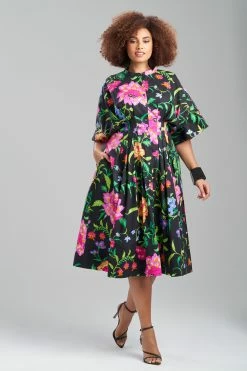 Junko Cotton Poplin Mandarin Dress 12 Junko Cotton Poplin Mandarin Dress -Natori Sales Shop Junko Cotton Poplin Mandarin Dress Black by Natori 3 32716.1674169073