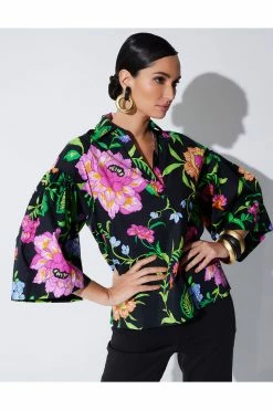 Junko Cotton Poplin Oversized Pleated Top 9 Junko Cotton Poplin Oversized Pleated Top -Natori Sales Shop Junko Cotton Poplin Oversized Pleated Top Black Multi by Natori 27898.1674762203