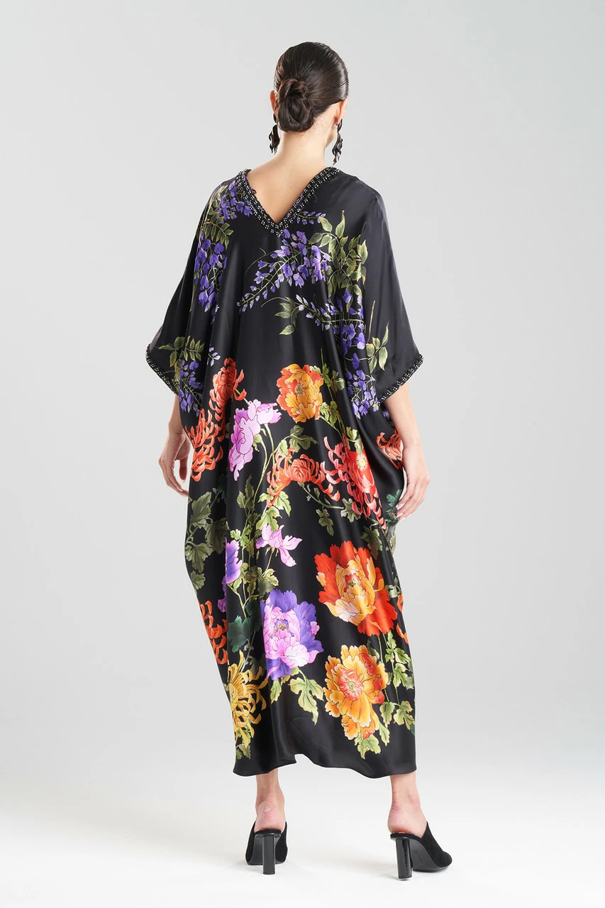 Kairaku Garden Charmeuse Beaded Silk Caftan 2 Kairaku Garden Charmeuse Beaded Silk Caftan - Image 2
