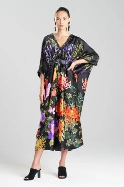 Kairaku Garden Charmeuse Beaded Silk Caftan