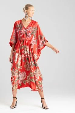Kairaku Garden Charmeuse Beaded Silk Caftan 8 Kairaku Garden Charmeuse Beaded Silk Caftan -Natori Sales Shop Kairaku Garden Charmeuse Beaded Silk Caftan Scarlet by JN 09684.1692611001