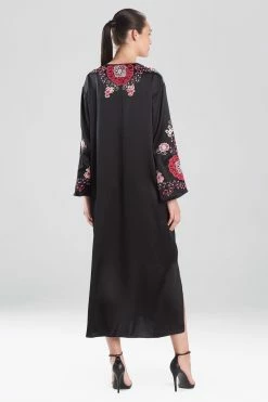 Kashmir Silk Embroidery Caftan 5 Kashmir Silk Embroidery Caftan -Natori Sales Shop Kashmir Silk Embroidery Caftan Black by Josie Natori 2 91432.1627597575