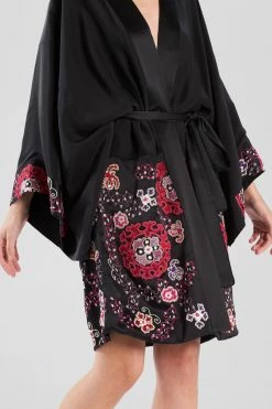 Kashmir Silk Embroidery Robe 5 Kashmir Silk Embroidery Robe -Natori Sales Shop Kashmir Silk Embroidery Robe Black by Josie Natori 3 73837.1627597313