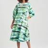 Kazuki Cotton Poplin Boat Neck Embroidered Belted Midi Dress