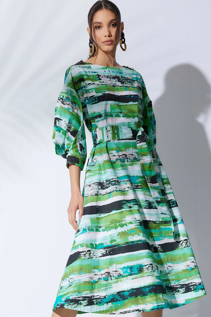 Kazuki Cotton Poplin Boat Neck Embroidered Belted Midi Dress 3 Kazuki Cotton Poplin Boat Neck Embroidered Belted Midi Dress - Image 3