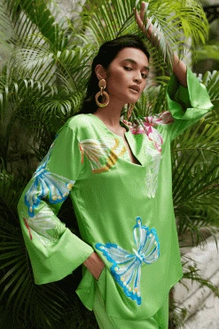 Key Essentials Embroidered Butterfly Silk Tunic Top -Natori Sales Shop Key Essentials Embroidered Butterfly Silk Tunic Top Limon by JN 81521.1677878641