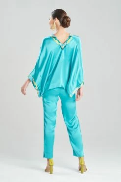 Key Essentials Embroidered Kimono Sleeve Silk Top -Natori Sales Shop Key Essentials Embroidered Kimono Sleeve Silk Top Jade by JN 2 35907.1668701483