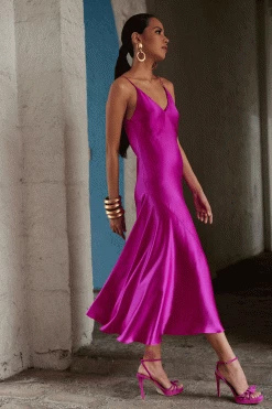 Key Essentials Sheath Flounce Silk Gown -Natori Sales Shop Key Essentials Sheath Flounce Silk Gown Hot Pink by JN 22774.1683754570