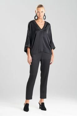 Key Essentials Silk Embroidered Kimono Sleeve Top 12 Key Essentials Silk Embroidered Kimono Sleeve Top -Natori Sales Shop Key Essentials Silk Embroidered Kimono Sleeve Top Black by JN 11681.1661964944