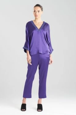 Key Essentials Silk Embroidered Kimono Sleeve Top 16 Key Essentials Silk Embroidered Kimono Sleeve Top -Natori Sales Shop Key Essentials Silk Embroidered Kimono Sleeve Top Deep Purple by JN 37482.1661964961