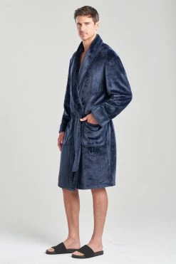 Kinhin Cozy Fleece Piped Collar Robe -Natori Sales Shop Kinhin Cozy Fleece Piped Collar Robe Dress Blues by Natori 2 20807.1664399119
