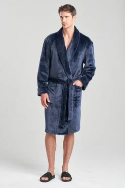 Kinhin Cozy Fleece Piped Collar Robe -Natori Sales Shop Kinhin Cozy Fleece Piped Collar Robe Dress Blues by Natori 21606.1664399116