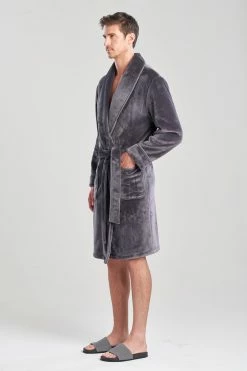 Kinhin Cozy Fleece Piped Collar Robe -Natori Sales Shop Kinhin Cozy Fleece Piped Collar Robe Magnet Gray by Natori 2 97956.1664399104