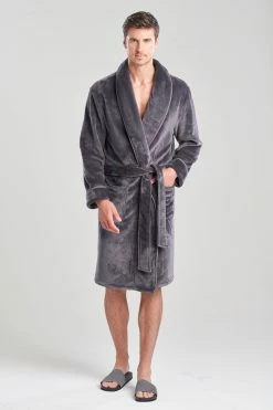 Kinhin Cozy Fleece Piped Collar Robe -Natori Sales Shop Kinhin Cozy Fleece Piped Collar Robe Magnet Gray by Natori 96694.1664399103