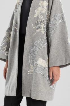 Felted Wool Embroidered Dragon Caban Jacket