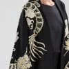Compact Knit Crepe Embroidered Dragon Caban Jacket