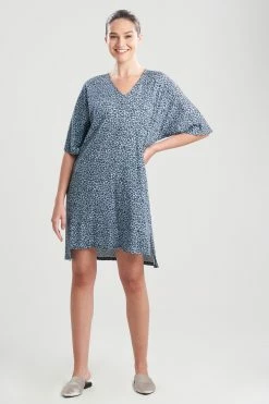 Leo-Printed Cotton Jersey Sleepshirt -Natori Sales Shop Leo Printed Cotton Jersey Sleepshirt Navy Combo by N Natori 66762.1687531054