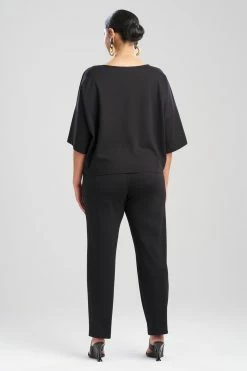 Light Weight Ponte Embroidered Boat Neck Top -Natori Sales Shop Light Weight Ponte Embroidered Boat Neck Top Black by Natori 2 35701.1684158449