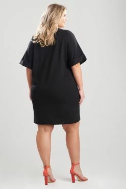 Light Weight Ponte Floral Applique T-Shirt Dress -Natori Sales Shop Light Weight Ponte Floral Applique T Shirt Dress Black by Natori 4 19856.1644531925