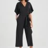 Light Weight Ponte Kimono V-Neck Jumpsuit