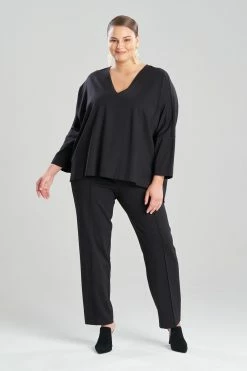 Light Weight Ponte V-Neck Tunic -Natori Sales Shop Light Weight Ponte V Neck Tunic Black by Natori 3 89305.1668691548
