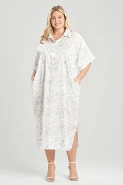 Lily-Cotton Sateen W/Embroidery Caftan 6 Lily-Cotton Sateen W/Embroidery Caftan -Natori Sales Shop Lily Cotton Sateen With Embroidery Caftan White Combo by Natori 3 87600.1645728526