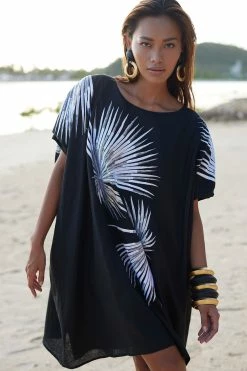 Linen Embroidered Short Caftan -Natori Sales Shop Linen Embroidered Short Caftan Black by JN 70389.1683148702