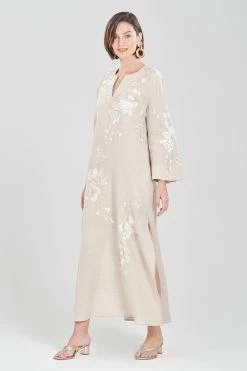 Linen Embroidered Slit Caftan