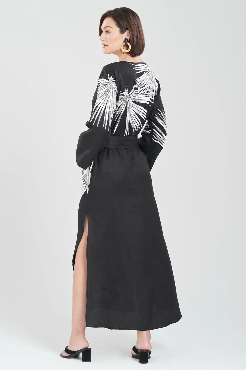 Linen Embroidered Tassel Belt Caftan 2 Linen Embroidered Tassel Belt Caftan - Image 2