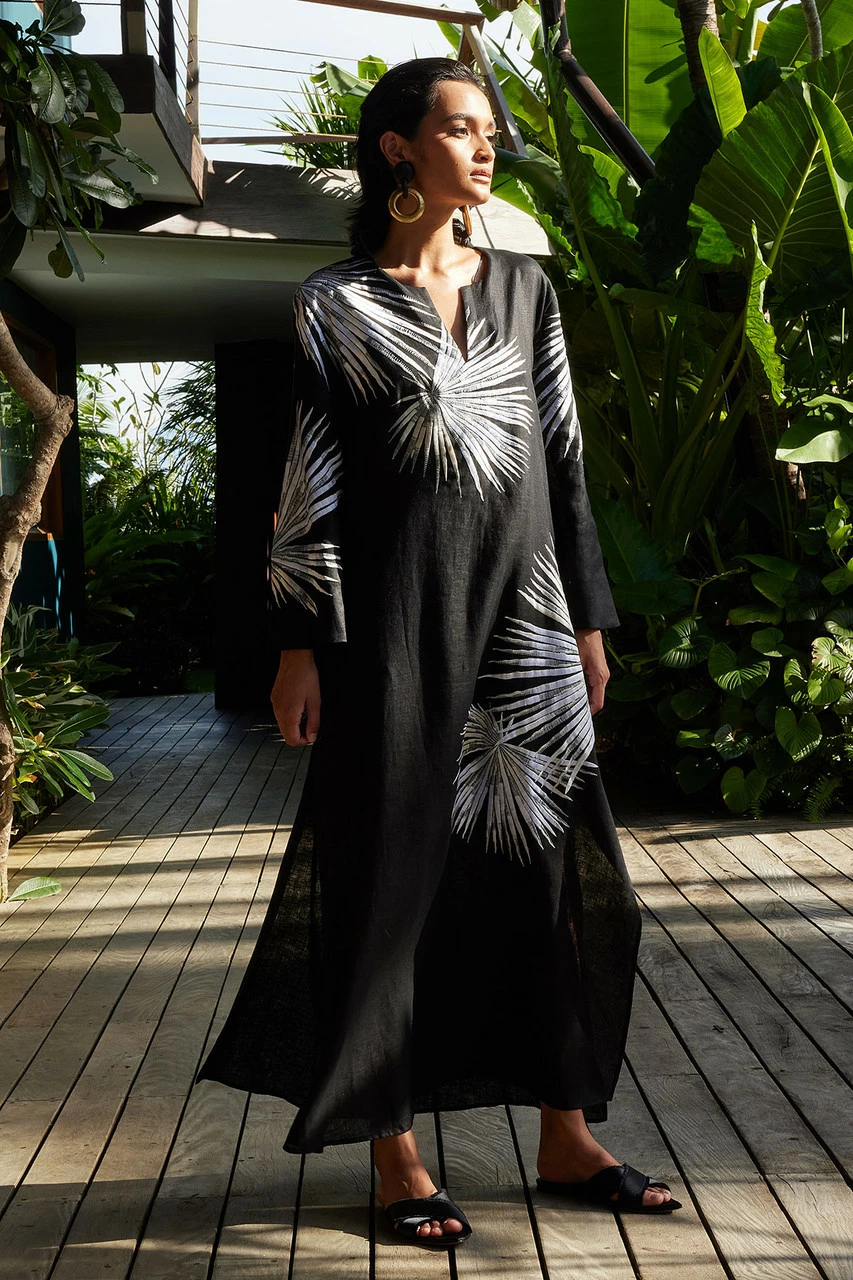 Linen Embroidered Tassel Belt Caftan 3 Linen Embroidered Tassel Belt Caftan - Image 3