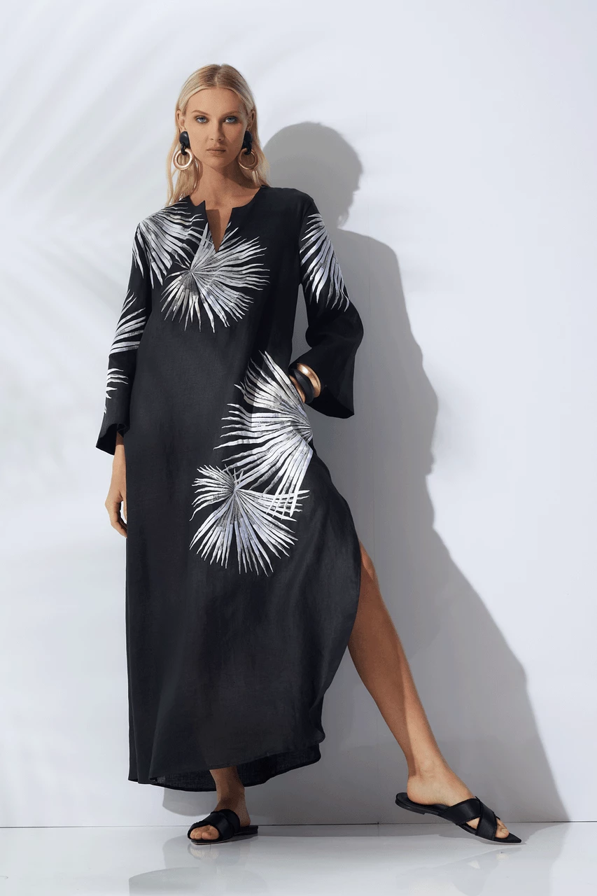 Linen Embroidered Tassel Belt Caftan 4 Linen Embroidered Tassel Belt Caftan - Image 4