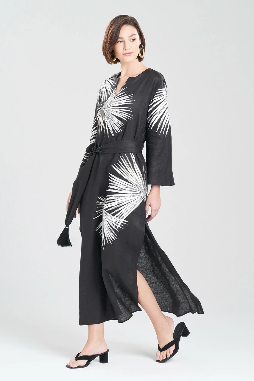 Linen Embroidered Tassel Belt Caftan 1 Linen Embroidered Tassel Belt Caftan