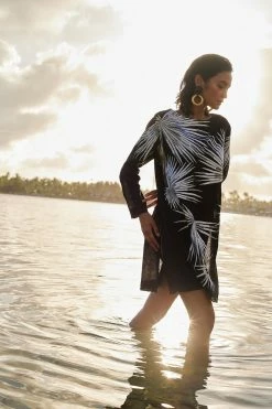 Linen Embroidered Top -Natori Sales Shop Linen Embroidered Top Black by JN 03358.1682451424