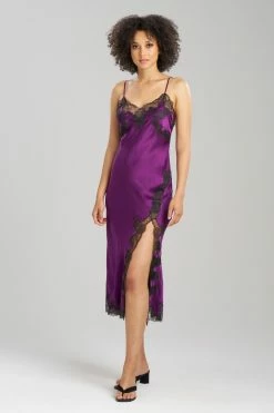 Lolita Lace Slit Silk Gown -Natori Sales Shop Lolita Lace Slit Silk Gown Regal Purple Ash Black by JN 51548.1692054374