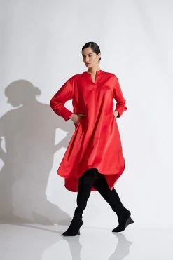 Luxe Charmeuse Oversized Shirtdress -Natori Sales Shop Luxe Charmeuse Oversized Shirtdress Red by Natori 79506.1668628844