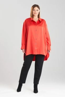 Luxe Charmeuse Shirt -Natori Sales Shop Luxe Charmeuse Shirt Red by Natori 3 05604.1666730441