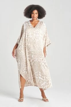 Luxe Leopard Zip Caftan -Natori Sales Shop Luxe Leopard Zip Caftan Sand Taupe by Natori 5 00400.1666797046